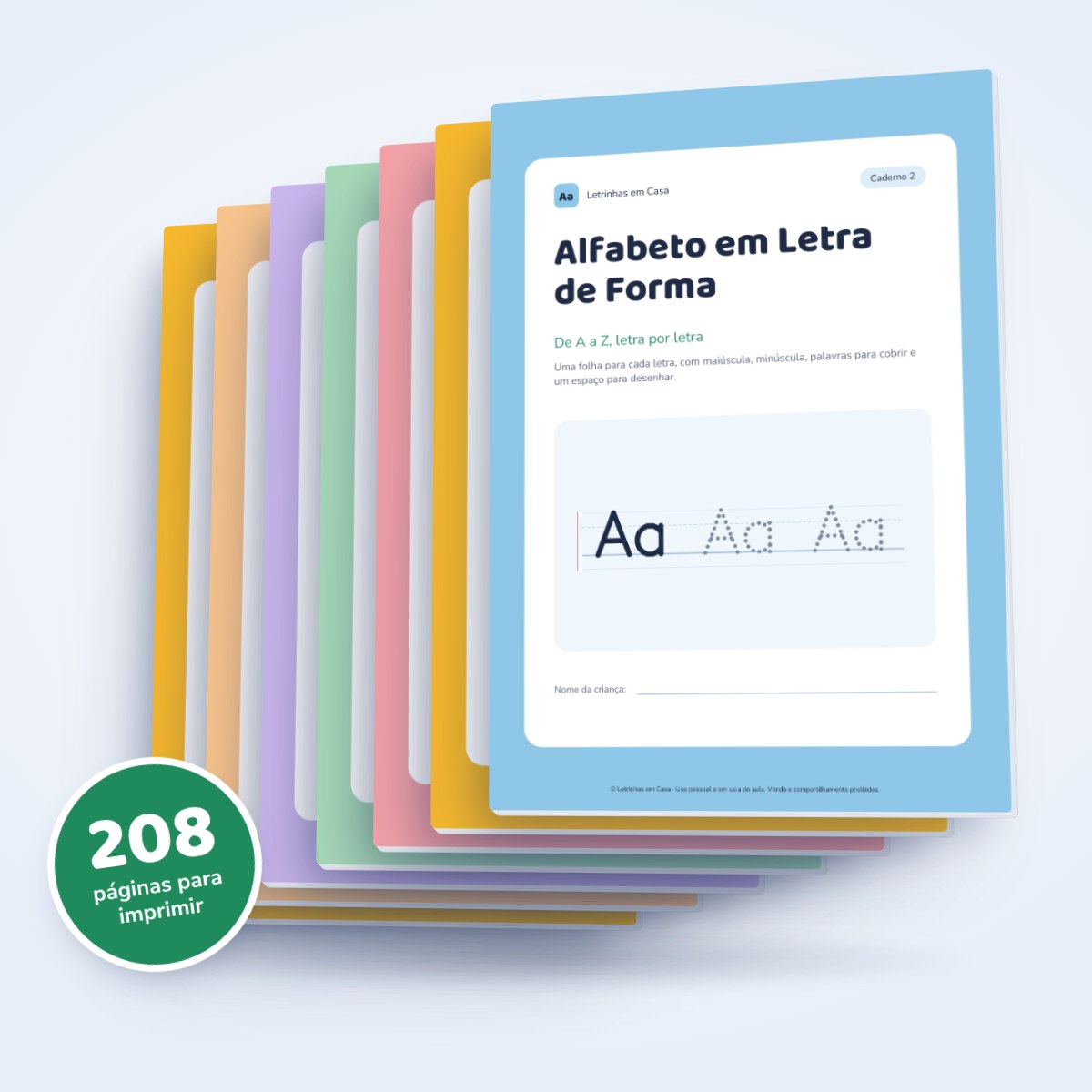 Capas dos cadernos do Kit Letrinhas em Casa